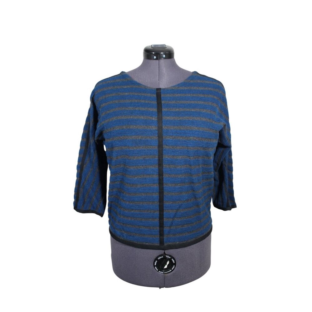 Madewell women's boxy crop striped French terry 3/4 sleeve pullover‎ sweater top